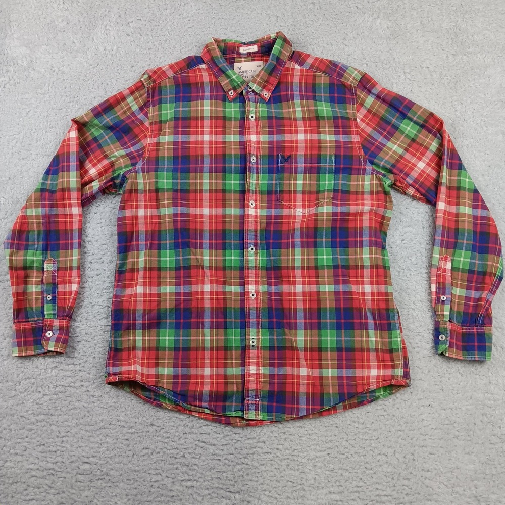 American Eagle Button Down Shirt Mens XL Multicolor Plaid Vintage Fit Cotton